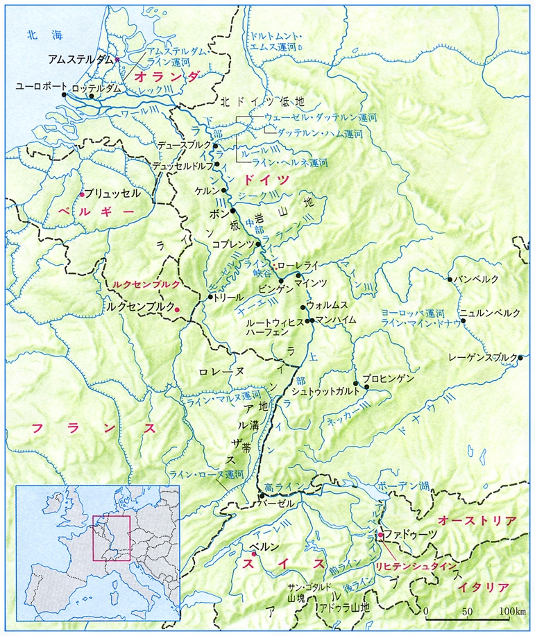 ライン川流域図［百科マルチメディア］